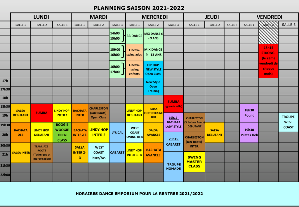 Planning - Horaires 2021 2022
