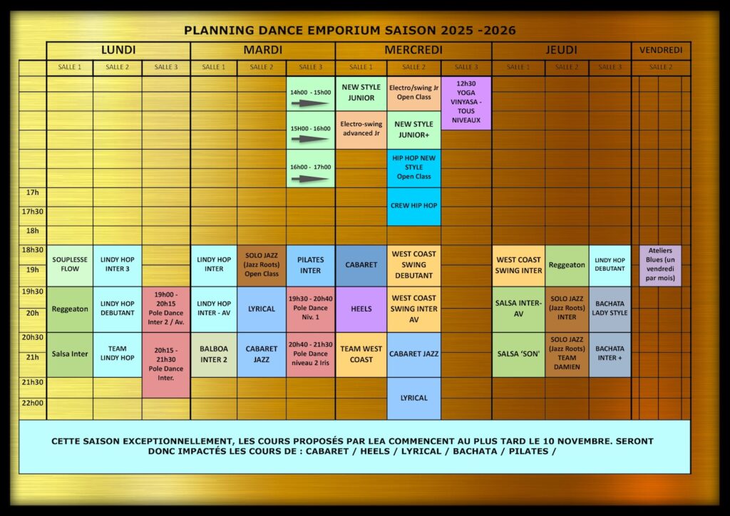 Horaires 2025 - 26 Dance Emporium