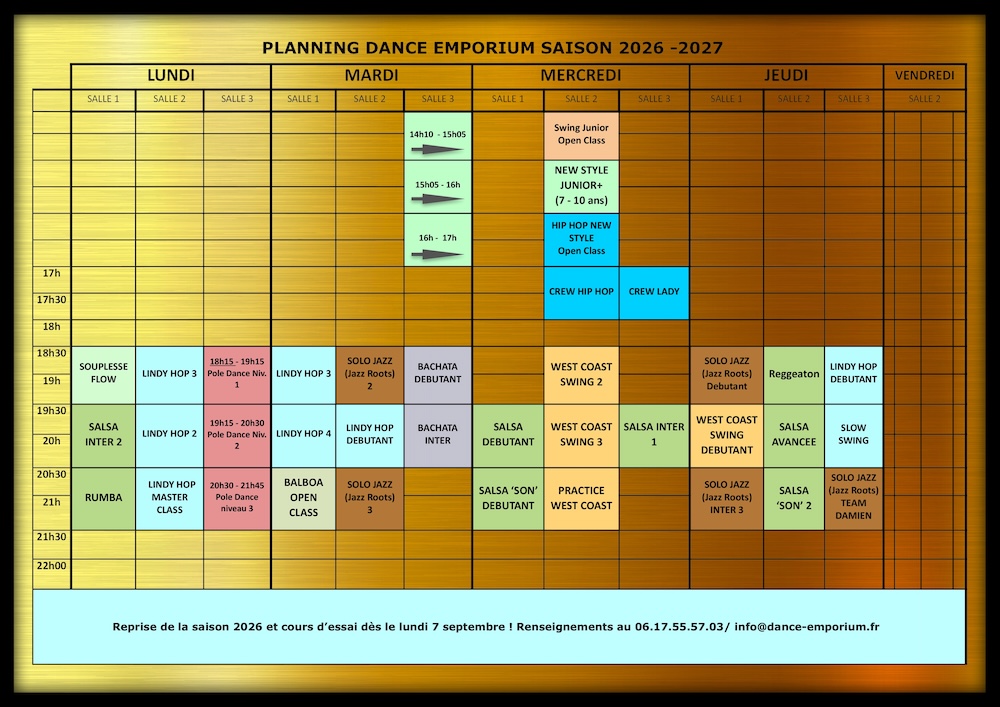Dance Emporium Horaires 2026 - 27